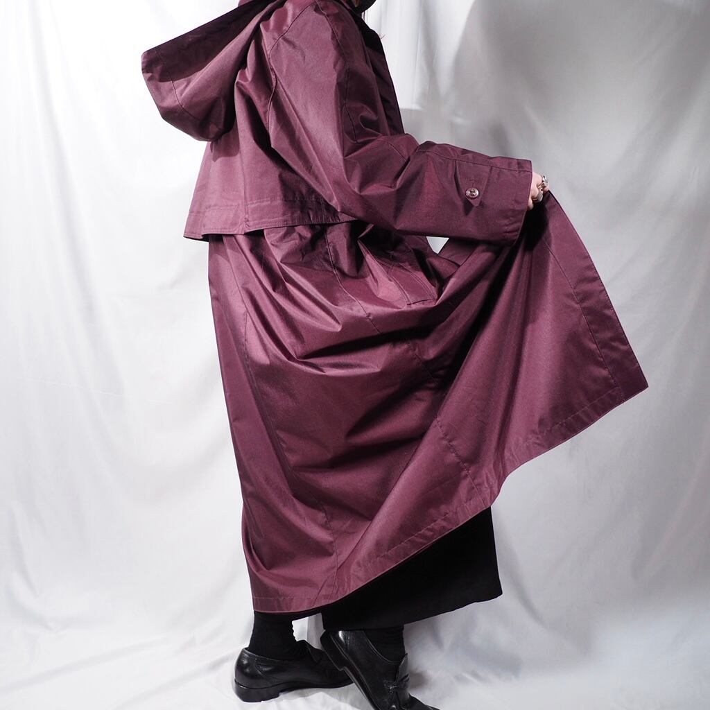 Dull Shining Bordeaux color Deformation Design long coat(made in Belarus)