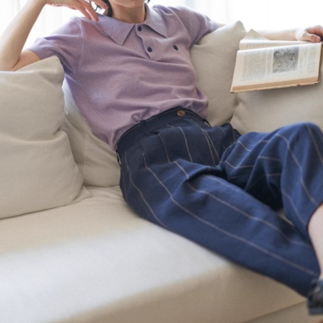 シェル刺しゅうリネン混ポロシャツ