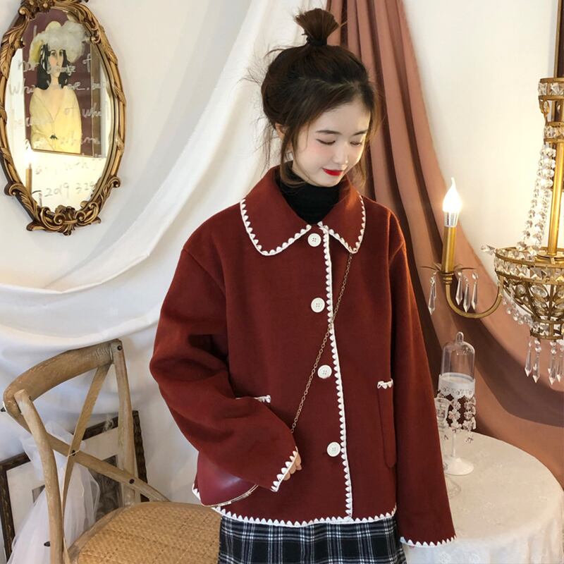 レッドカラーコート スプリングオータムルーズトップス 大人ガーリー スウィート キュート カジュアル 春物 秋物 萌量不足2175060289