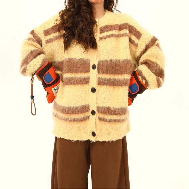 アートストライプシャギーカーディガン 2col   R01296