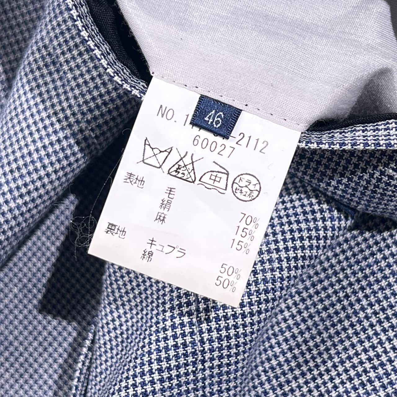 シルク リネン混 SHIPS シップス Tailoring Style Loro Piana ロロピアーナ生地 段返3B テーラードジャケット 46/ネイビー×グレー系 メンズ