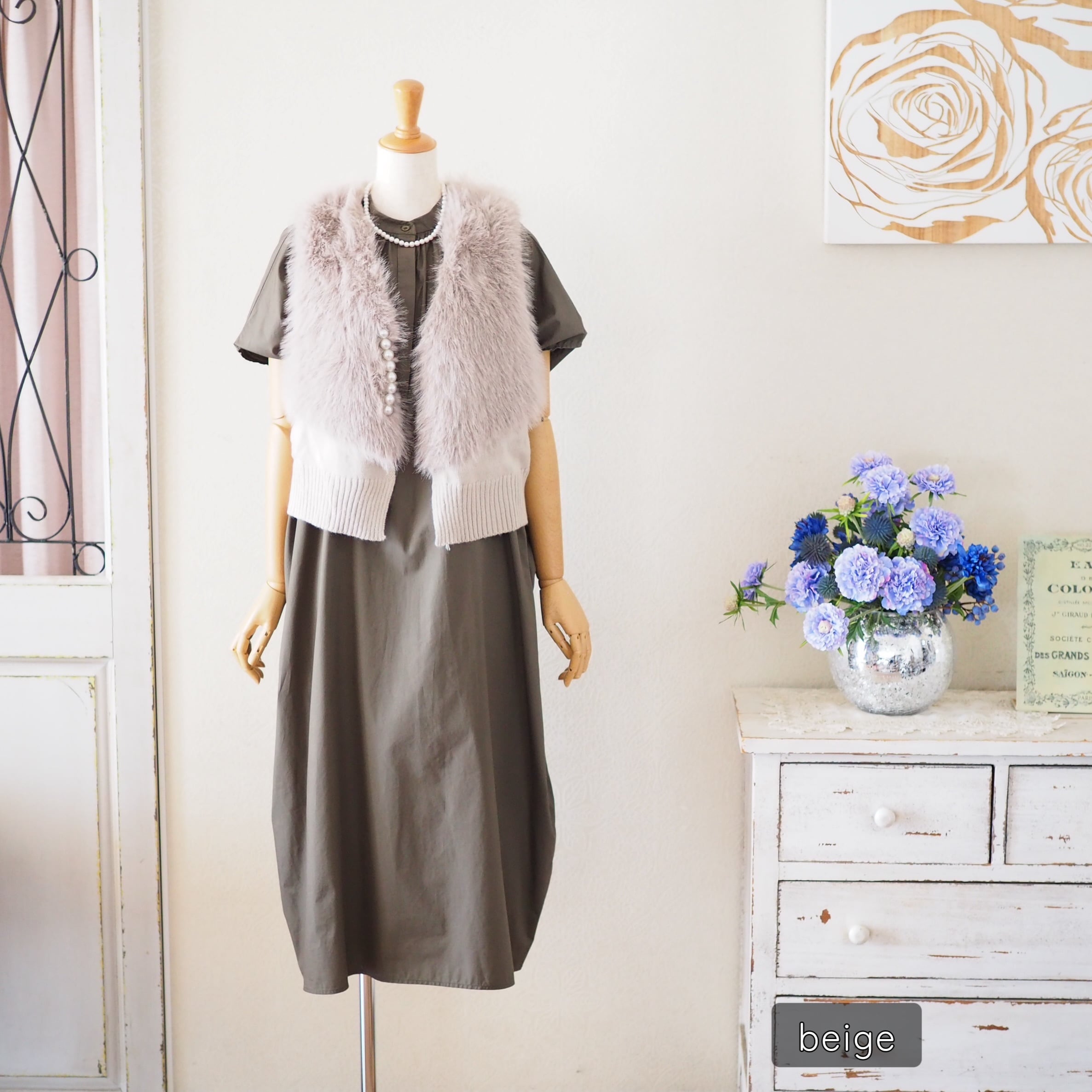 パール付きファーニットベスト | Luire