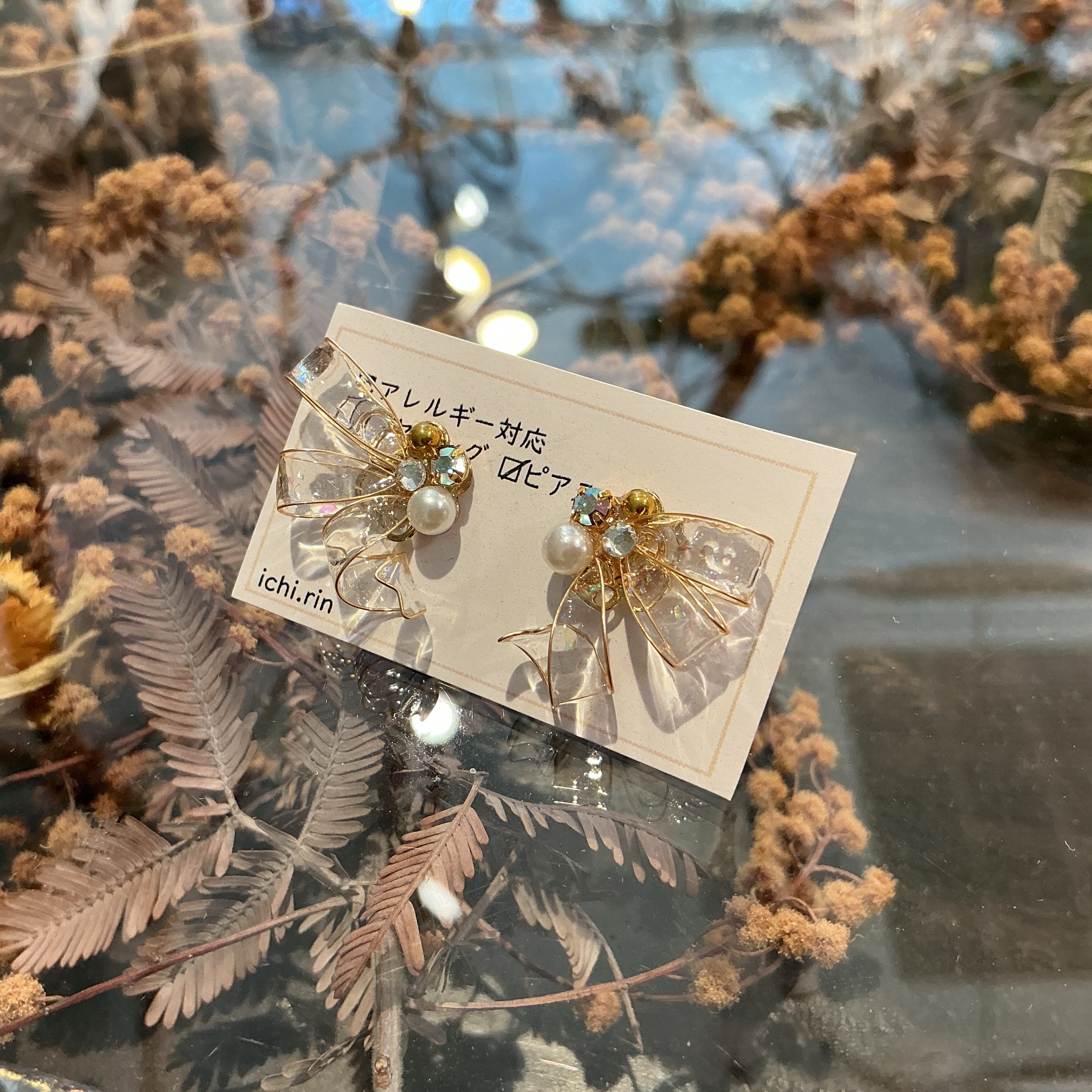 入手困難hanairoaikiリボンイヤリング ichi.rin:クリア リボンピアス | 京都 路地裏3坪雑貨店