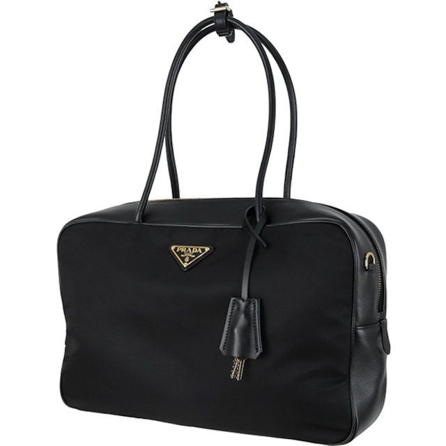 Used PRADA プラダ ハンドバッグ ハンドルバッグ ラージ リナイロン カーフレザー ブラック トートバッグ ショルダーバッグ 肩掛け 超美品