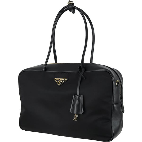 Used PRADA プラダ ハンドバッグ ハンドルバッグ ラージ リナイロン カーフレザー ブラック トートバッグ ショルダーバッグ 肩掛け 超美品