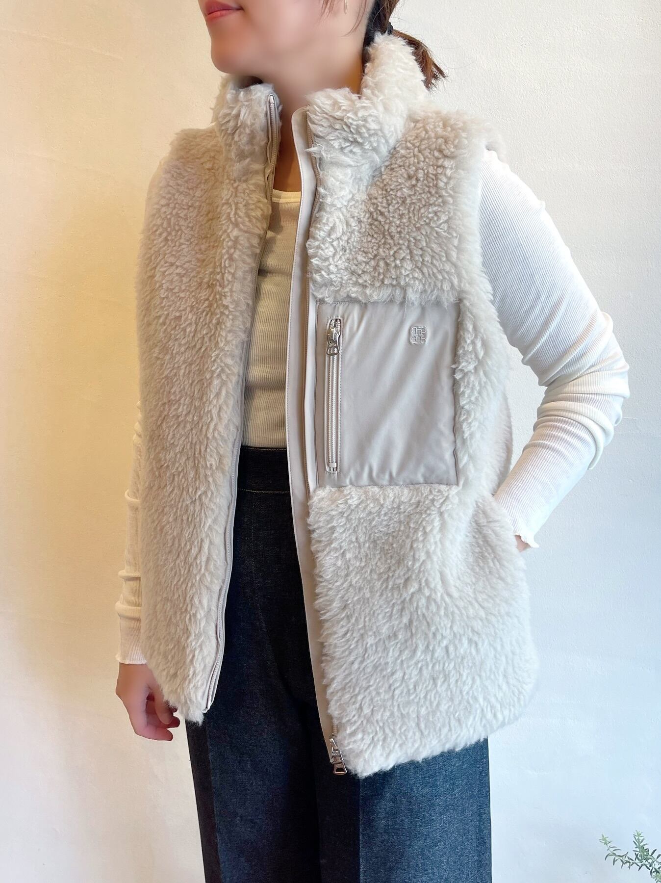 sheller◇フォックスファーベスト/FREE/ウール/BEG/209018 転ぶ 