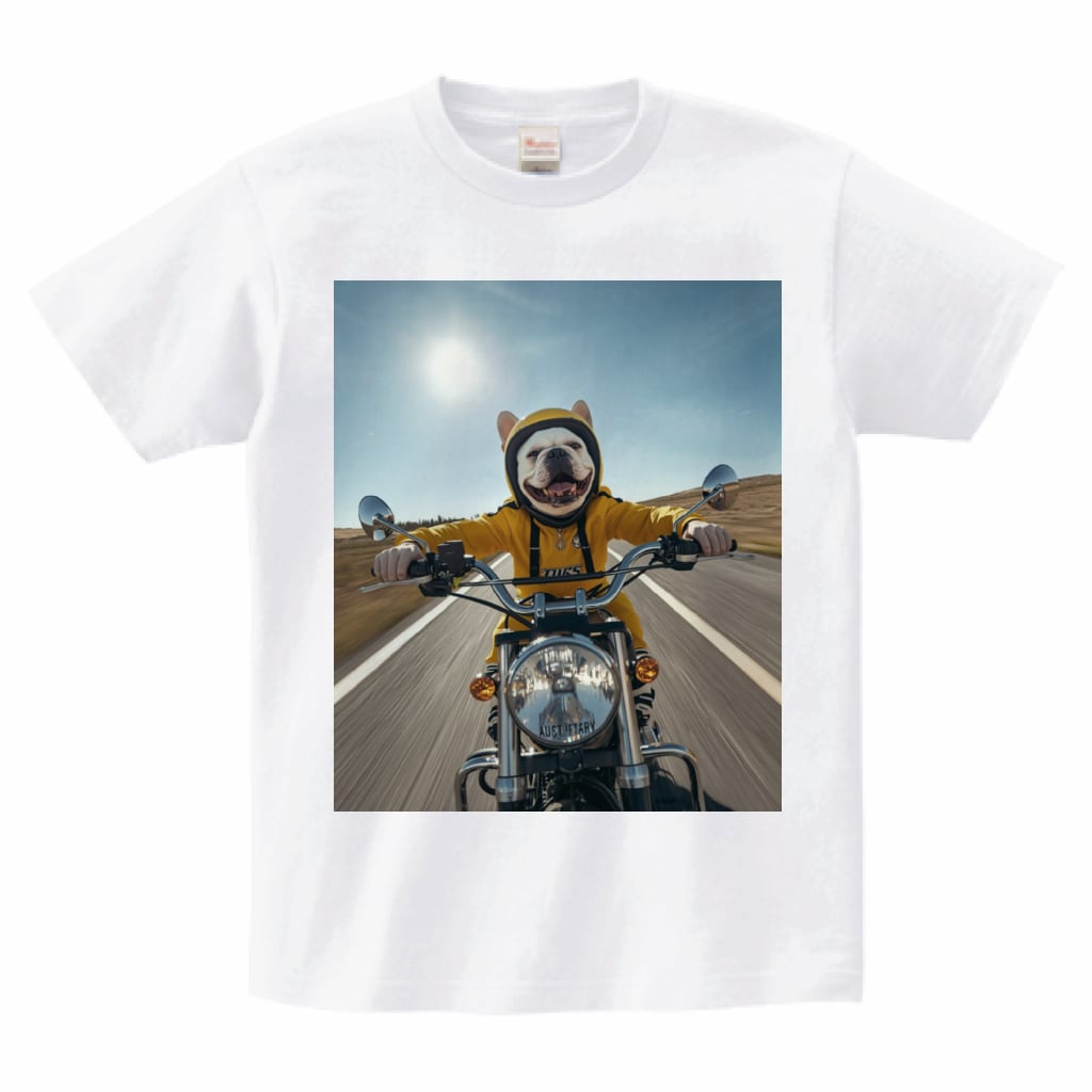 おもしろデザインTシャツ（フレンチブルドッグがバイクに乗る