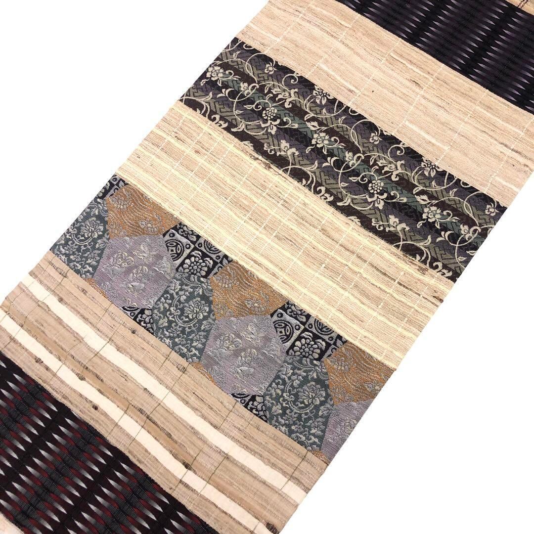 O-2842 袋帯 ムガシルク 野蚕糸帯 切嵌手織 花唐草模様 証紙付 | リユース着物専門店 わびさび