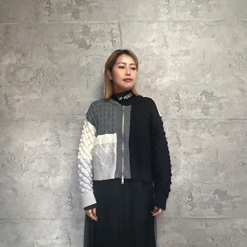 MIXケーブルニットZIPカーデ