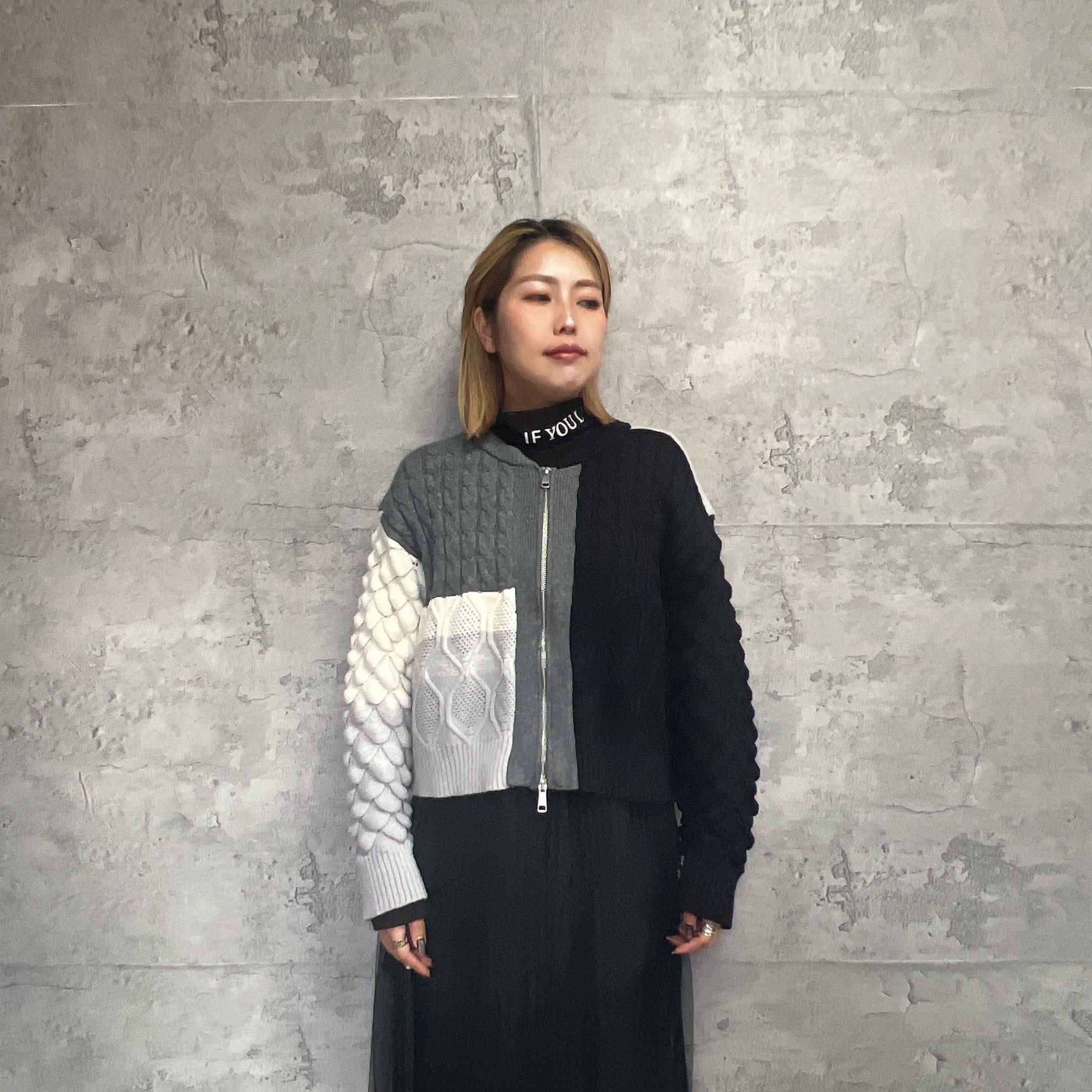 MIXケーブルニットZIPカーデ