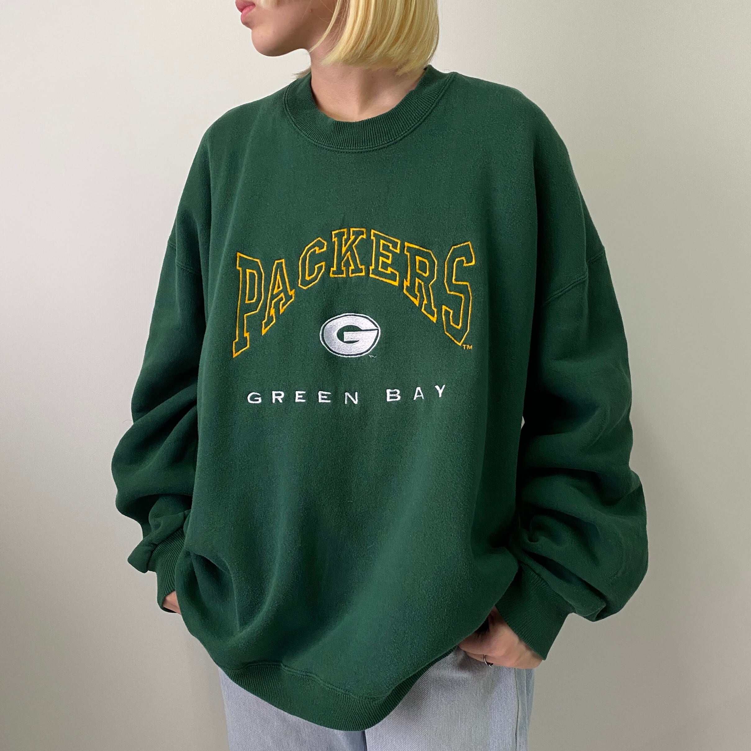 ビッグサイズ USA製 NFL グリーンベイ・パッカーズ チームロゴ 刺繍 スウェットシャツ メンズ2XL 古着 90s ヴィンテージ ビンテージ  GREEN BAY PACKERS トレーナー グリーン 緑色【スウェット】【HA10】 | cave 古着屋【公式】古着通販サイト