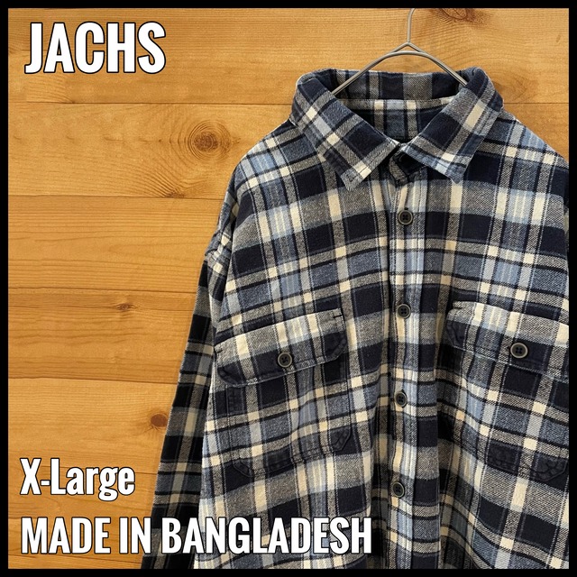 【JACHS】ネルシャツ 長袖シャツ フランネル ヘビーネル チェック柄 厚手 フラップポケット XL ビッグサイズ US古着