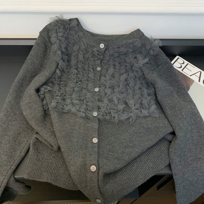 Tulle frill knit cardigan A1612 | arSelects