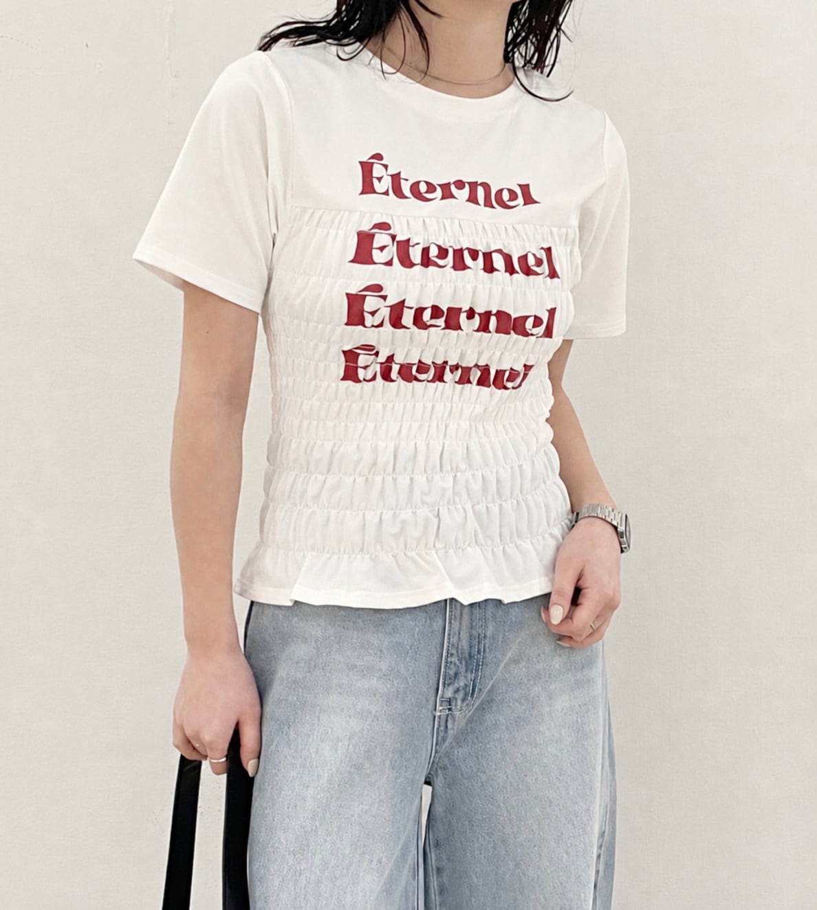 ナンバーミーTOKYO" SHIRRING LOGO TEE"WHITE