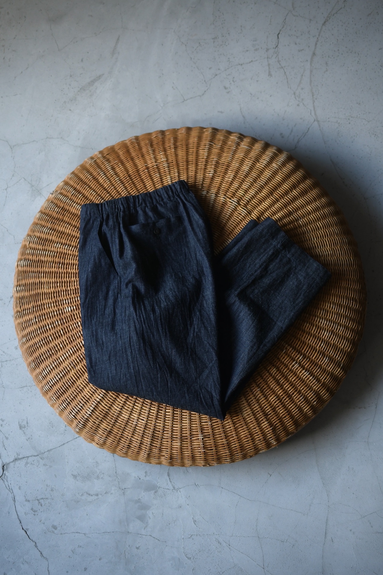 Cale / Cotton Linen Denim Easy Trousers (Navy)