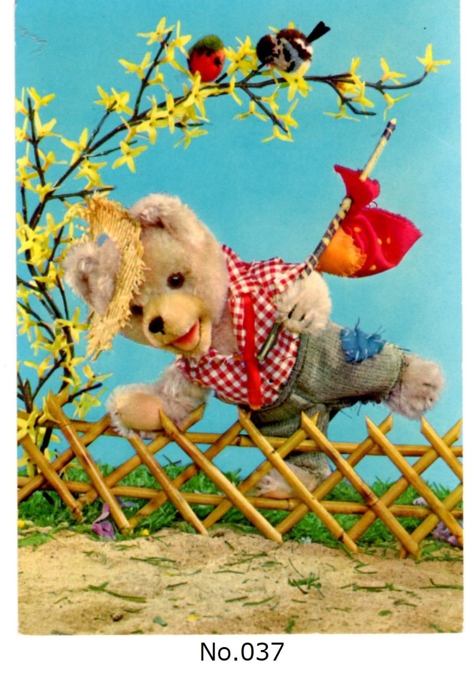 アンティークポストカード お人形とテディベアとおしゃべりの可愛い