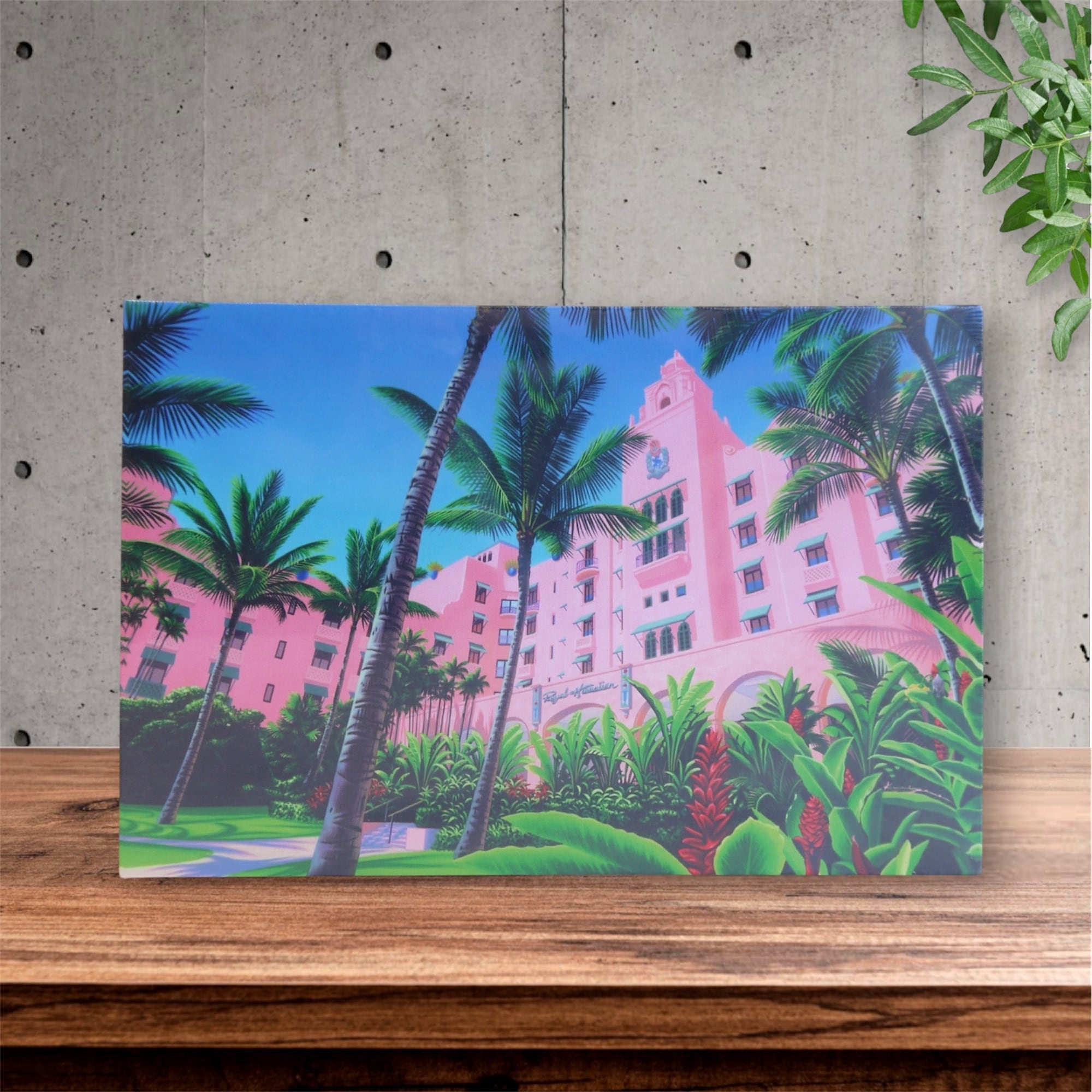 栗山義勝 キャンバス ミニ パネル絵 木枠 ハワイ インテリア 絵 イラスト 海 ワイキキ ロイヤル ハワイアン<PINK PALACE>