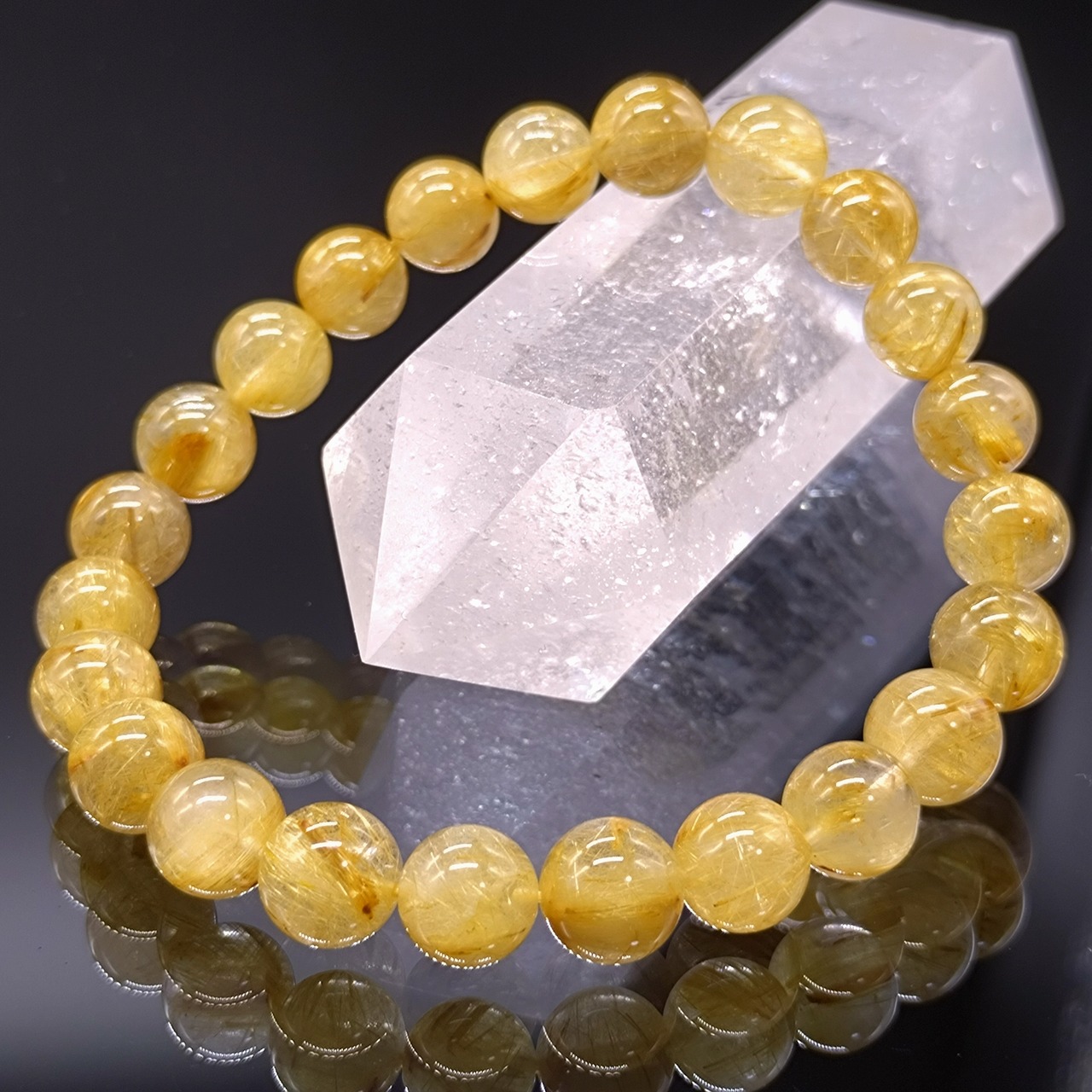 ゴールドルチルクォーツ(金針水晶)・8.5mm【高品質】4A ブレスレット 