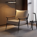 モダン アームチェア 一人掛け ソファ 北欧風 スチールフレーム ウッドアーム レザー調 ファブリック リビングチェア ラウンジチェア インダストリアル ミッドセンチュリー