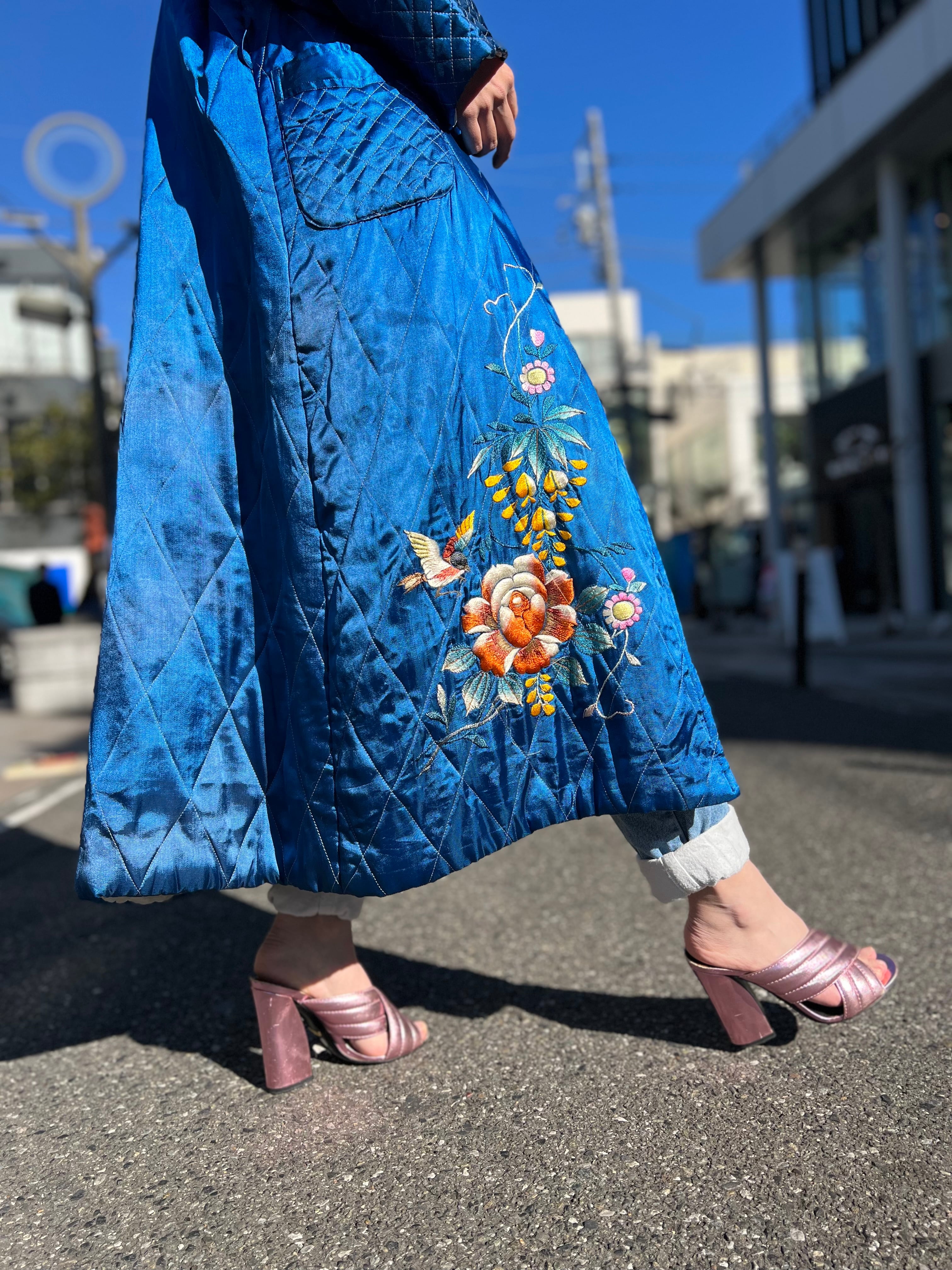 Vintage Chinese metalic blue quilting gown ( ヴィンテージ チャイナ 
