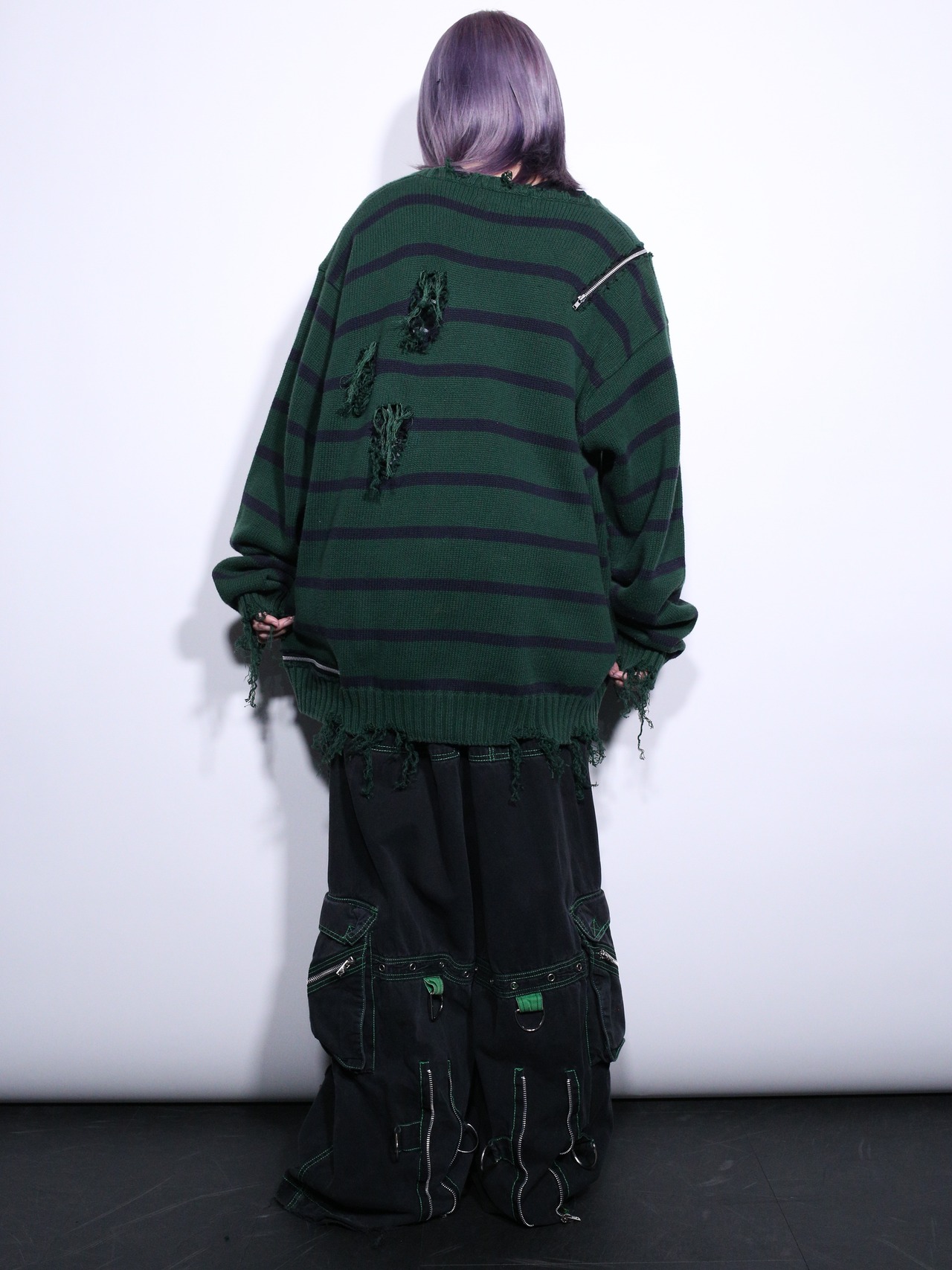 REMAKE / zipper custom border boro knit - 5