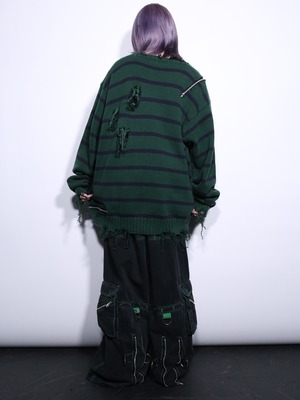 REMAKE / zipper custom border boro knit