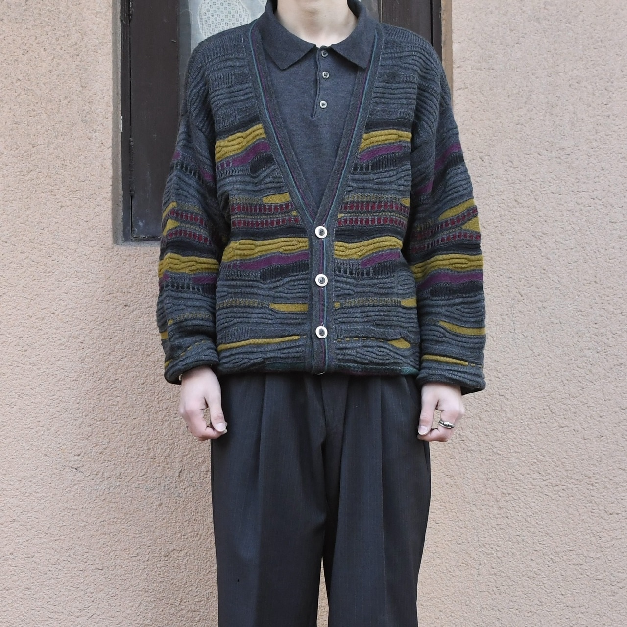 3D design wool acrylic cardigan