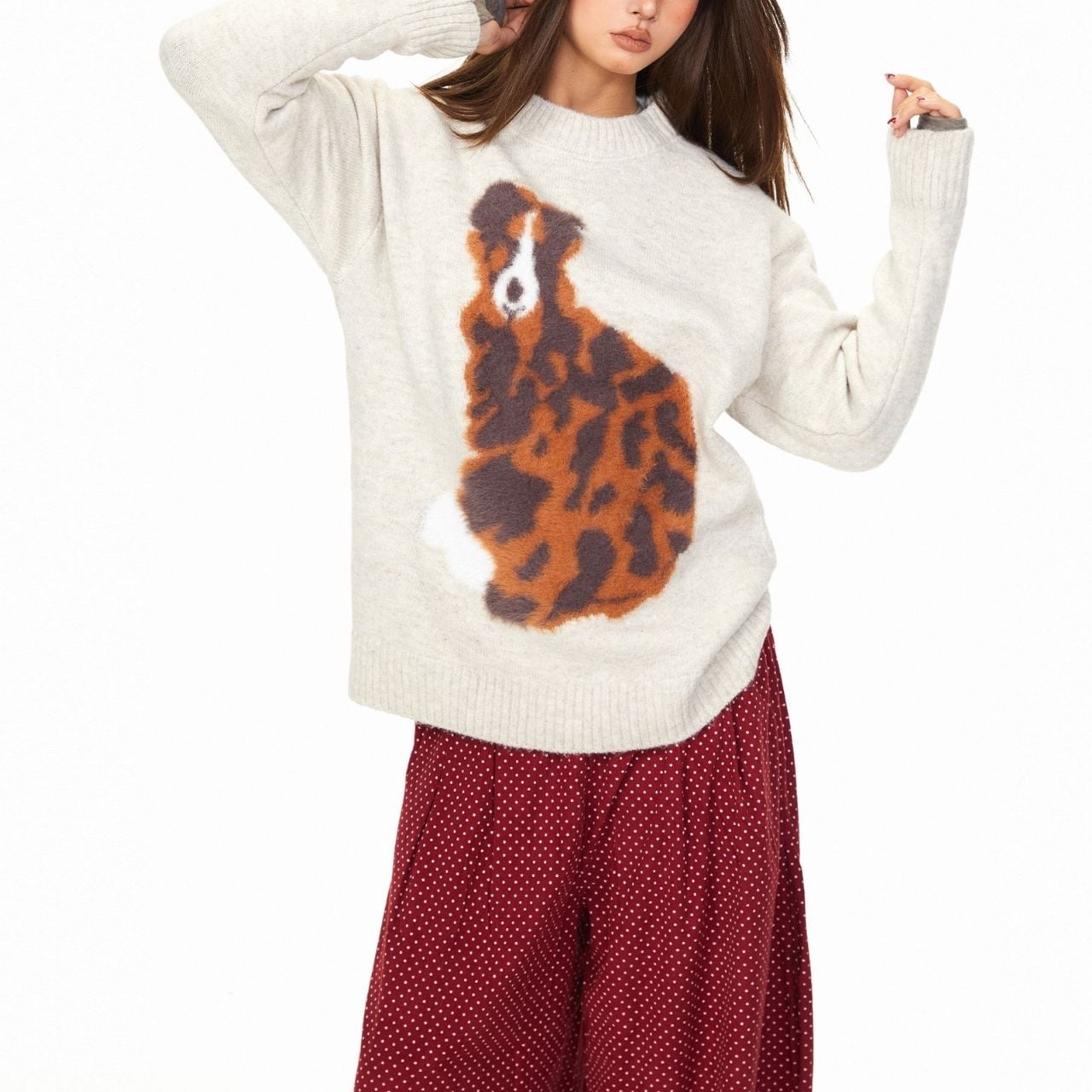 アートアニマルシャギーニットトップス 2col R01291