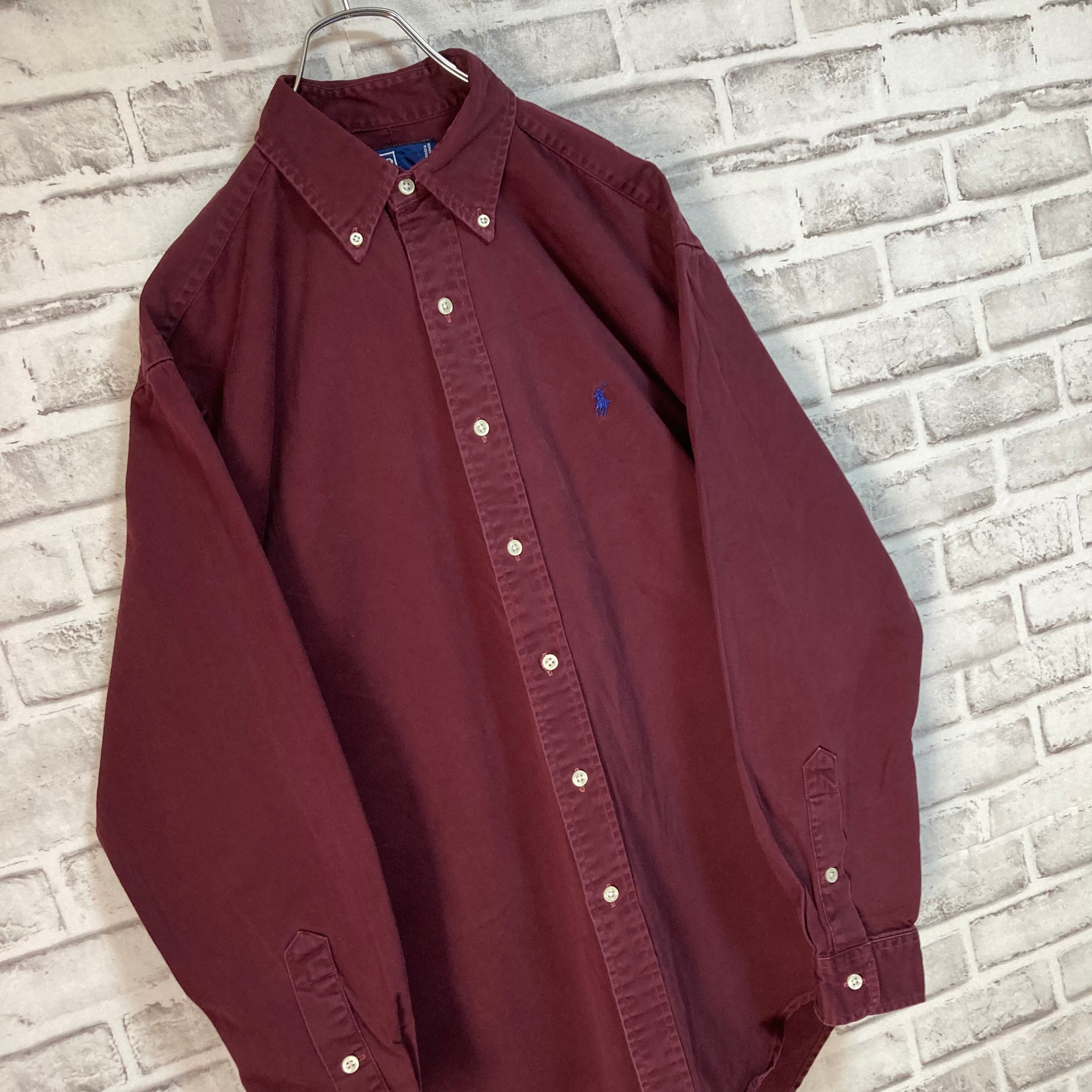 【Polo by Ralph Lauren】L/S Plain BD Shirt L相当 Made in Canada 90s ラルフローレン  カナダ製 無地 BDシャツ ボタンダウン 長袖 ポニーロゴ 刺繍ロゴ 胸ロゴ USA アメリカ 古着