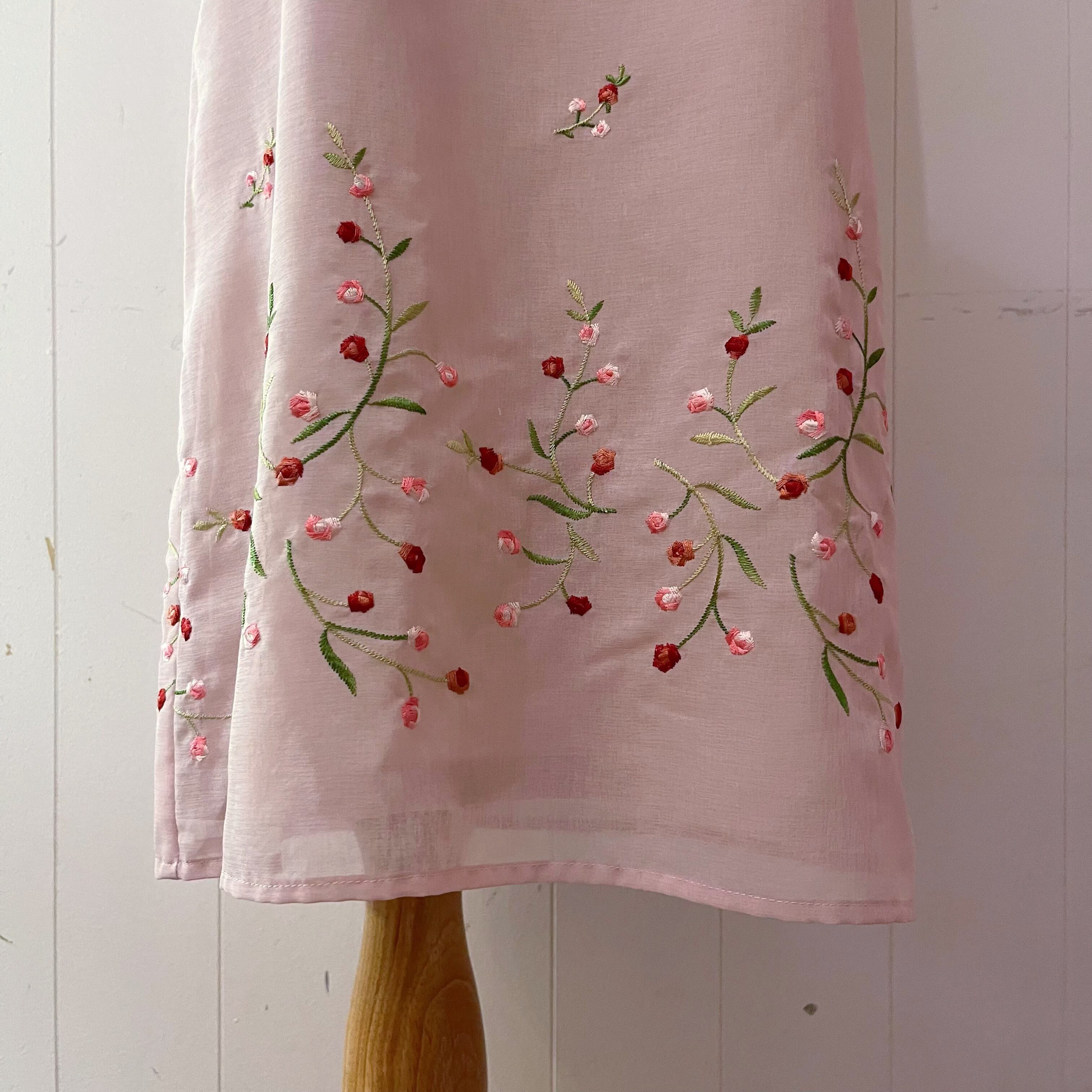 flower embroidery pink sheer one-piece