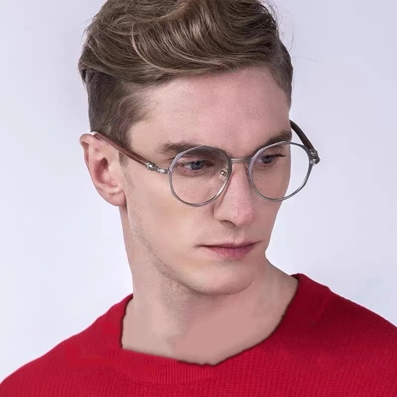Wood Temple × Metal Frame Glasses -polygon round- / ウッド テンプル × メタル フレーム メガネ -ポリゴン・ラウンド-