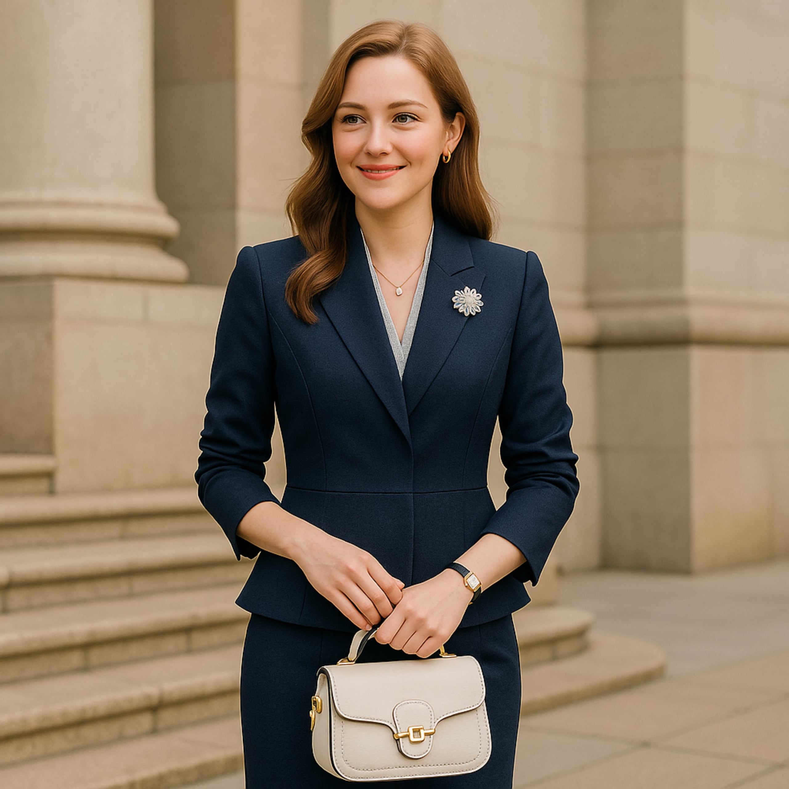 Vネックペプラムジャケットandパンツorスカートスーツ A1122