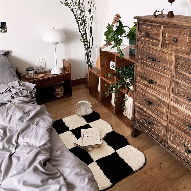 【CARPET】チェック柄不規則形ラグ 全3色