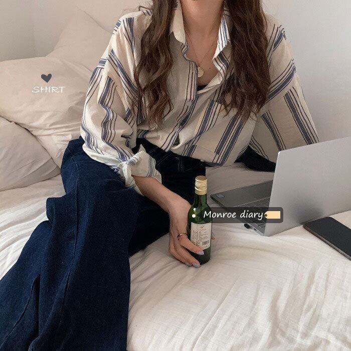 スタイルストライプシャツ レディースオータムウィンタートップス ロング 秋物 冬物 モンロー91837375726