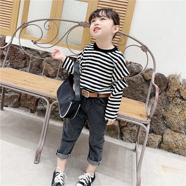 ボーダー 長袖 トップス Tシャツ 肌見せ 女の子 韓国子供服 キッズ ベビー プチプラ 80 90 100 110 1 130 1歳 2歳 3歳 取寄 発送目安14 21日営業日 Laff Store For Baby Kids ベビー キッズ 子供服 ショップ情報 配送スケジュール要確認