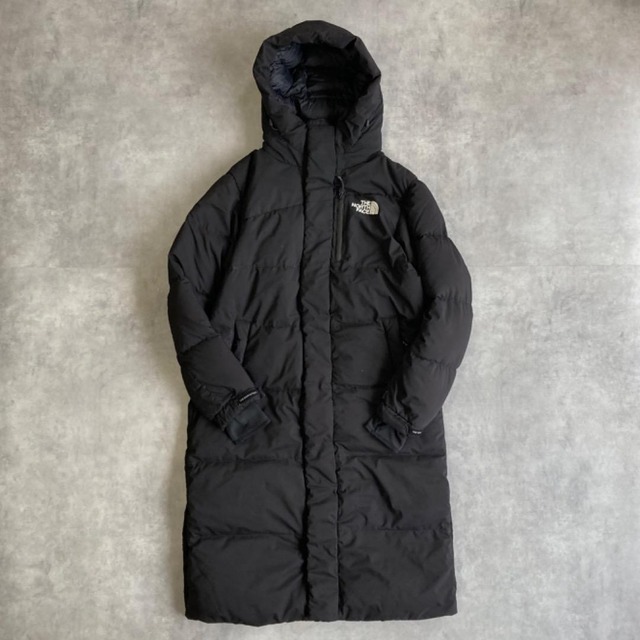 ノースフェイス ダウンジャケット ロング 古着 刺繍 M 黒 12711