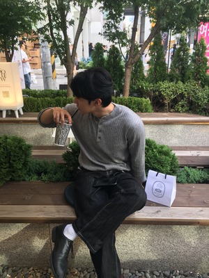 【Muscle Fit】Cashmere Ribbed Henley Neck Knit (5color)
