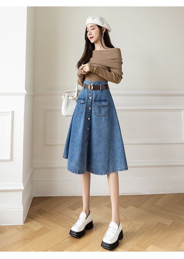 ノースリーブデニムスカート　お出かけも普段着に最適な女子会コーデ スカート ボトムス プルオーバー デニムスカート ジャンパー