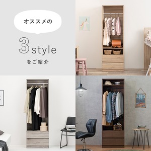 【組立式】ワードローブ 可動棚 引き出し2杯付き スリムタイプ インテリア 3色展開 幅60cm