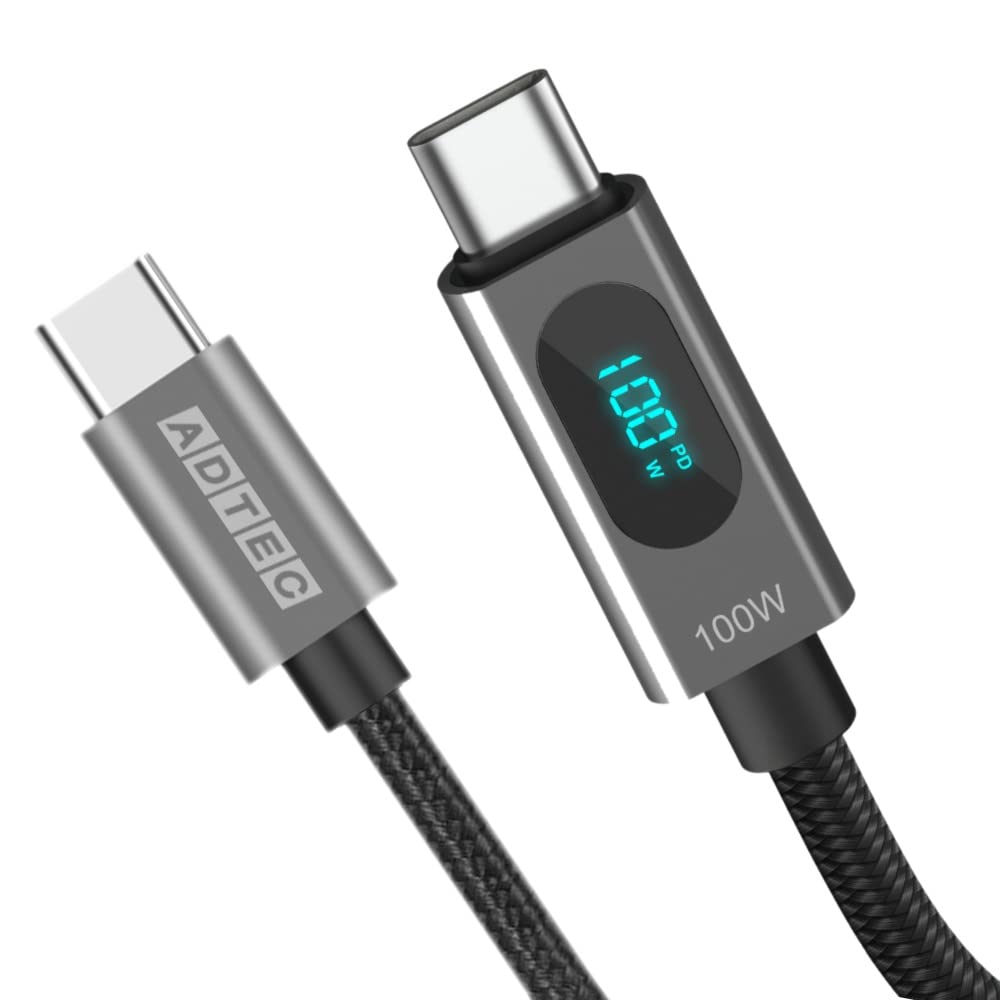 アドテック スマートモニタリング LED表示 eMarker搭載 1.2m Type-C PD充電対応 100W(20V/5A)対応 USB2.0 480Mbps ブラック APC-V1210CC-U2-LEDD