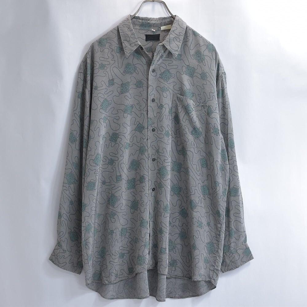 80～90s 日本製 CAMUSOL アート柄 デザイン 総柄 レーヨンシャツ
