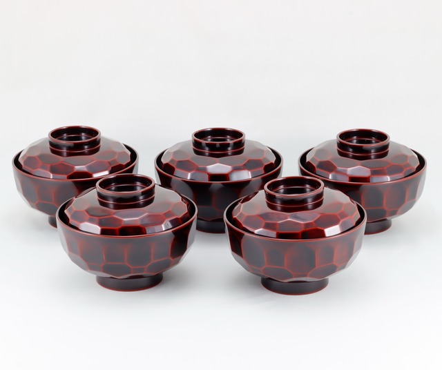 1302  輪島塗　煮物椀／亀甲形／式部蒔絵