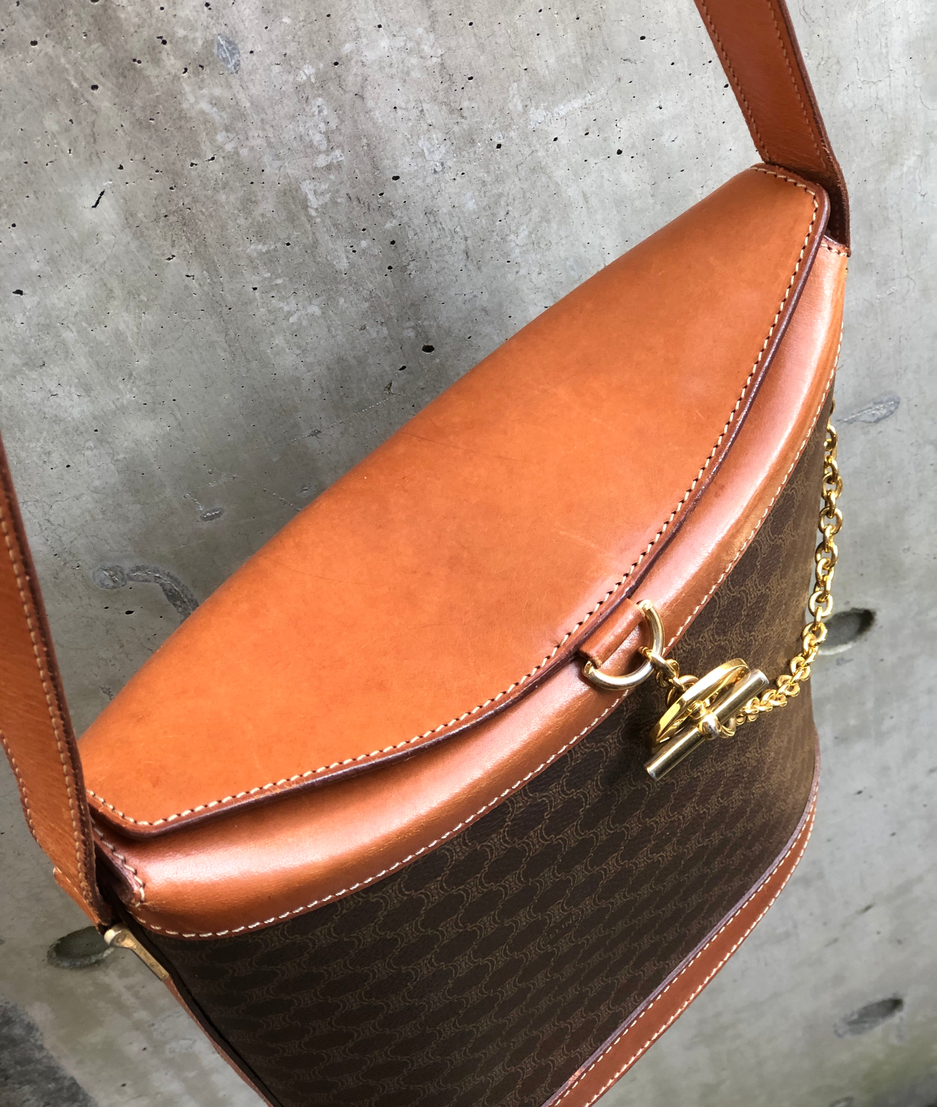 CELINE セリーヌ マカダム サークルロゴ PVC×レザー バケツ ショルダー