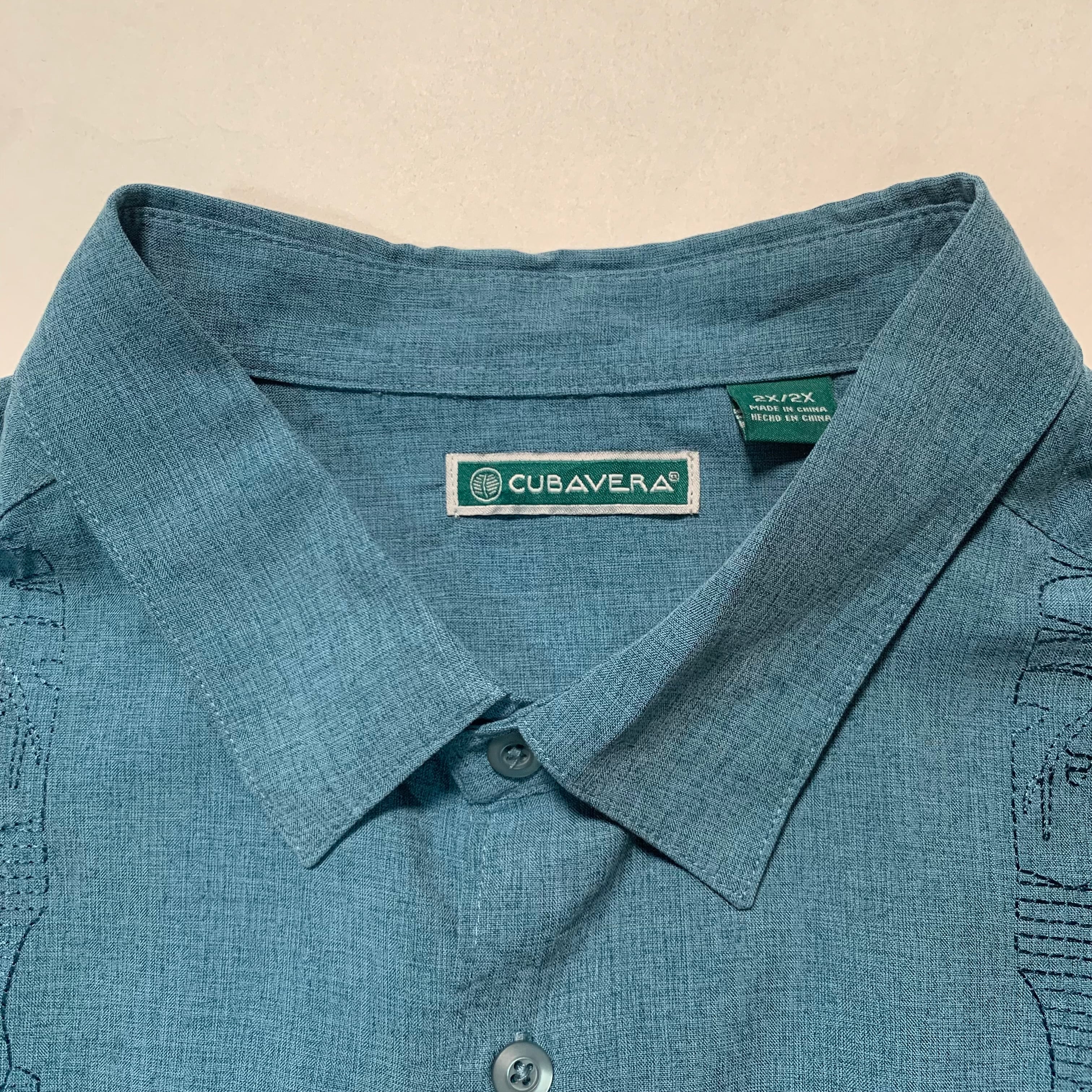 9791 CUBAVERA キューバシャツ 半袖シャツ 刺繍 ライン 青 XL | PAY ID