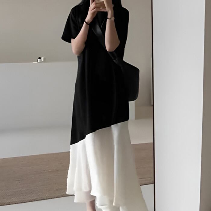 アシメ フレア ワンピース 2color/3412757