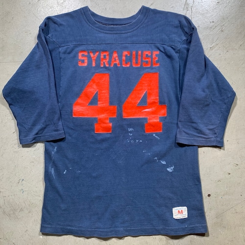 70's 80's Chamopion チャンピオン フットボールTee バータグ タタキタグ SYRACUSE シラキュース ナンバリング 44 美品 ブルー×オレンジ MEDIUM USA製 綿100％ 希少 ヴィンテージ BA-1624 RM2043H