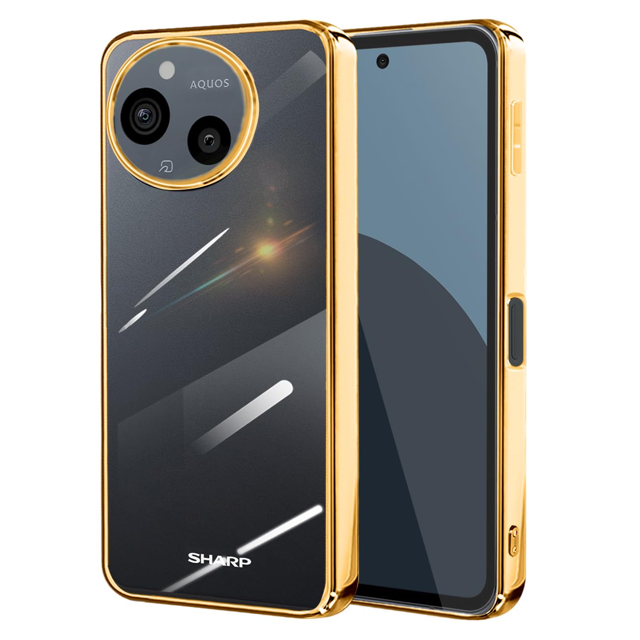 inxhey AQUOS sense9 AQUOS sense10 ケース クリア SH-53E SH-53F SHG14 SH-M29 SH-M33 耐衝撃 TPU カバー ストラップホール付き メッキ加工 スマホケース 衝撃吸収 軽量 薄型 透明 アクオスセンス10/9 ソフトケース (ゴールド)