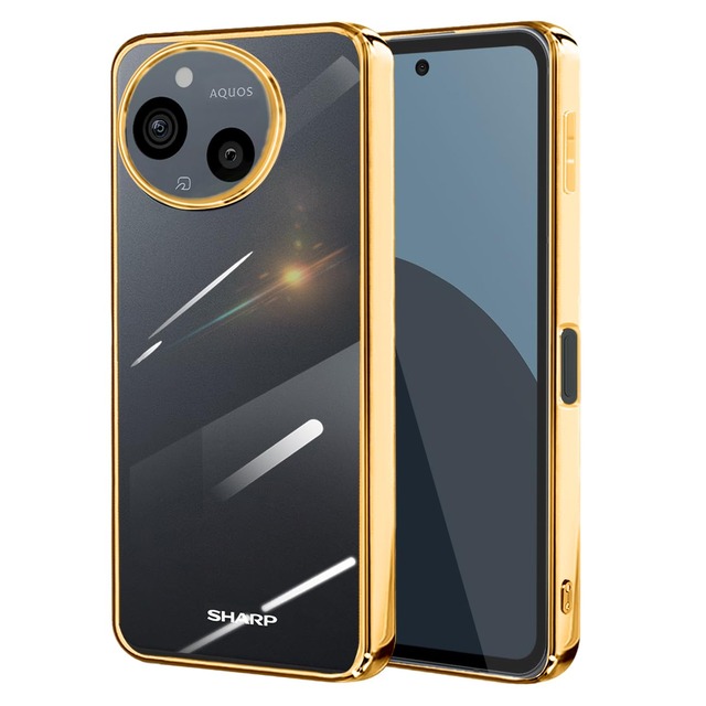 inxhey AQUOS sense9 AQUOS sense10 ケース クリア SH-53E SH-53F SHG14 SH-M29 SH-M33 耐衝撃 TPU カバー ストラップホール付き メッキ加工 スマホケース 衝撃吸収 軽量 薄型 透明 アクオスセンス10/9 ソフトケース (ゴールド)