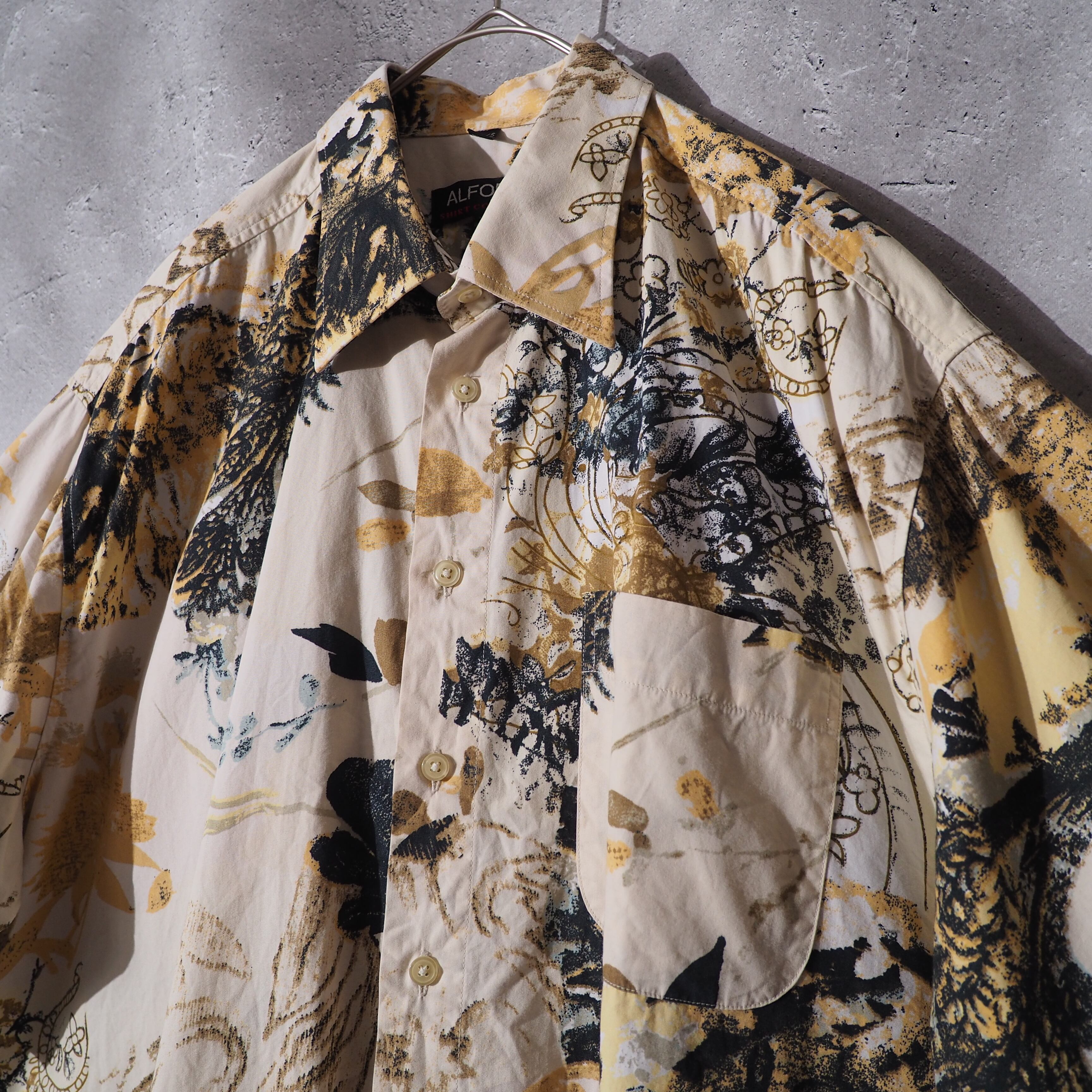 Modern retro flower printed pail tone cotton loose shirt