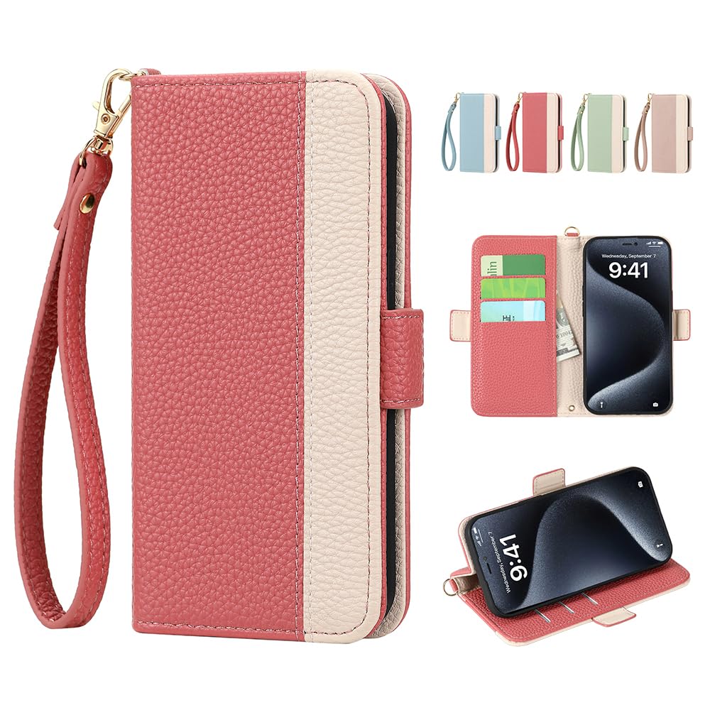 Kahper For Google Pixel 10a ケース 手帳型 ストラップ付き バイカラー グーグル ピクセル 10a ケース 手帳型 おしゃれ スマホケース Pixel 10a 財布型 携帯カバー 10a かわいい ピクセル 10a シンプル Pixel10aカバー 耐衝撃 カード収納 スタンド機能 マグネット式 360度保護(スイカレッド)